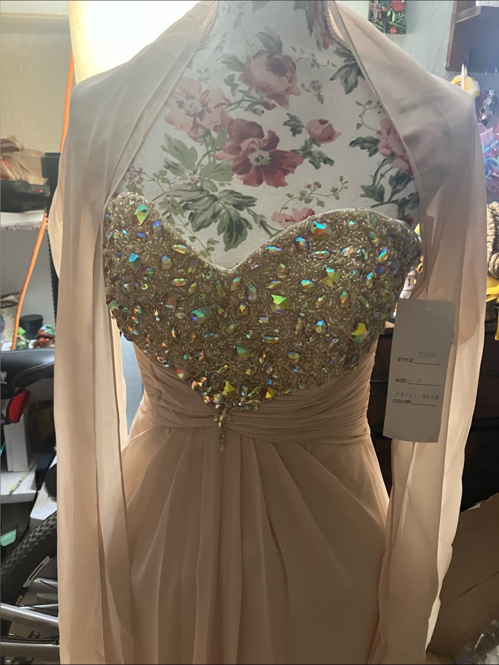 Fiesta Blush Strapless Beaded Sweetheart Gown